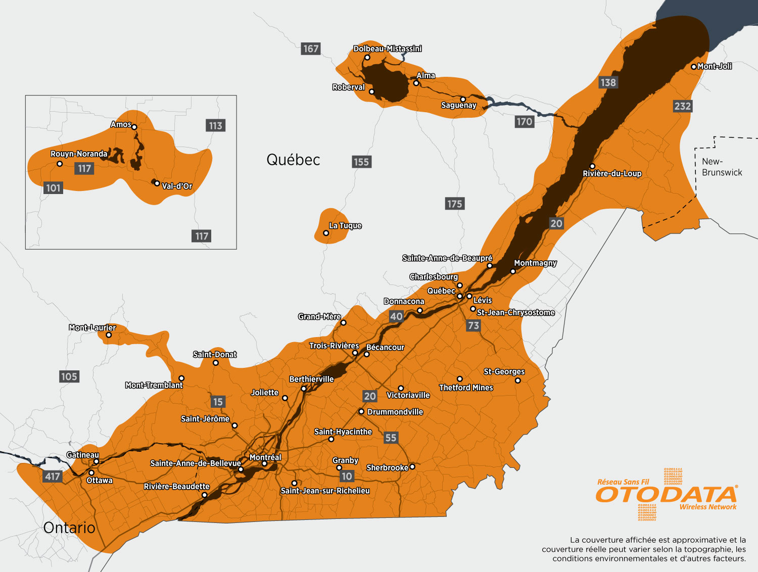 Carte De Couverture Du Quebec Et De L Ontario Otodata